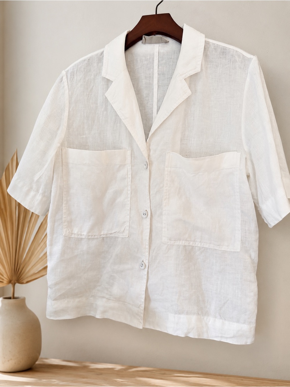 Everlane 100% Linen White Camp Shirt XS Oversized